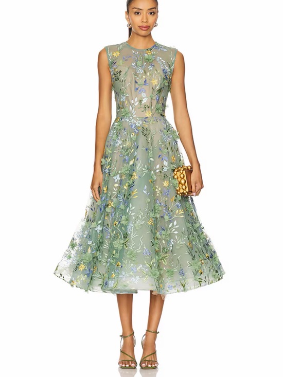 Bronx and Banco Dresses & Skirts - Sage Green Floral Embroidered Midi Dress